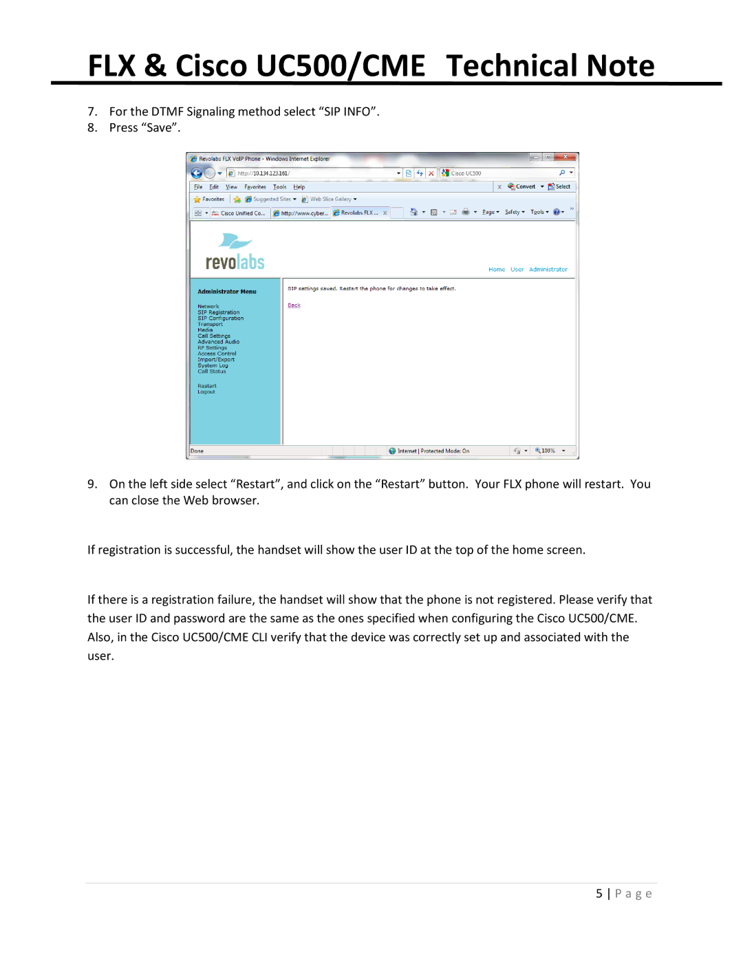 Revolabs cme series, uc500 manual FLX & Cisco UC500/CME Technical Note 