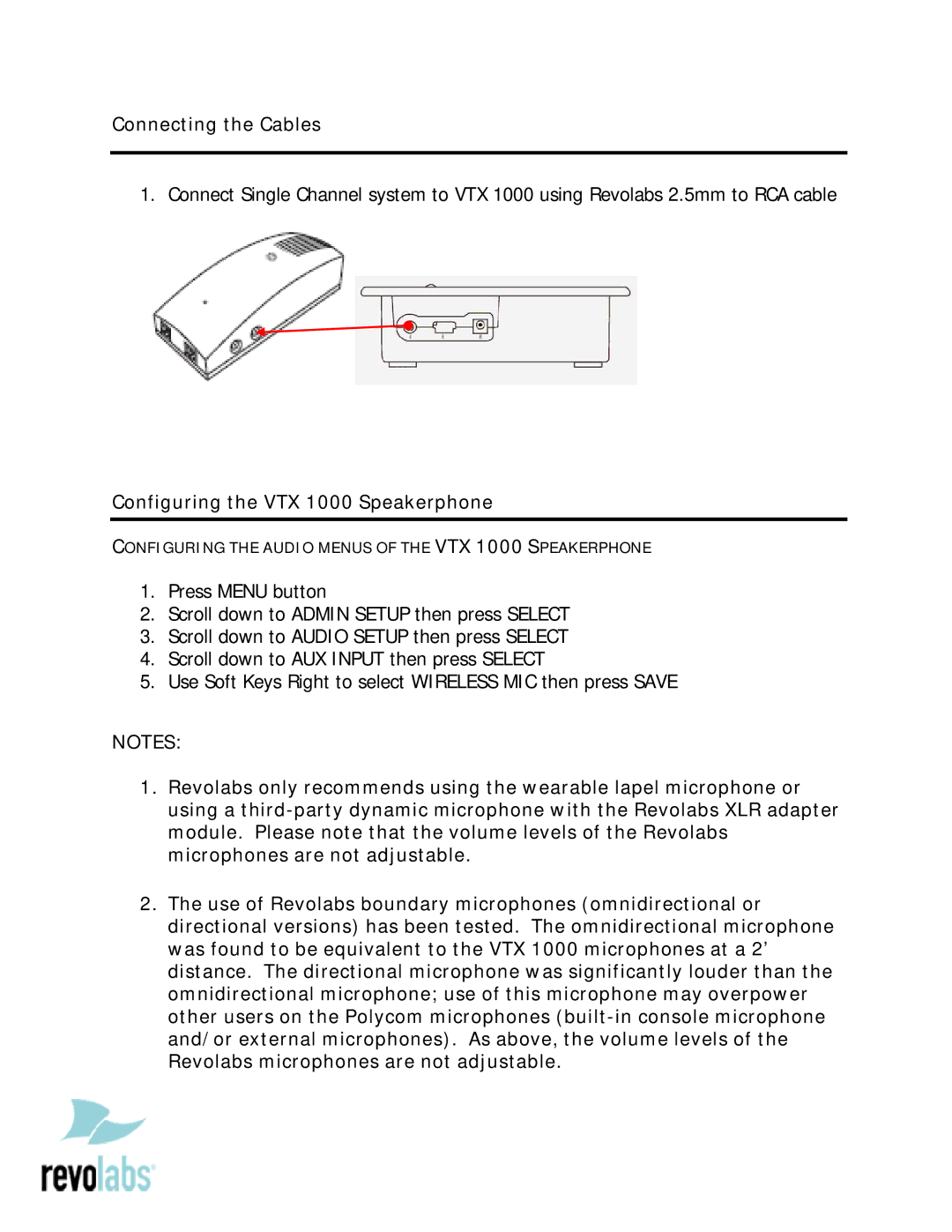 Revolabs setup guide Connecting the Cables, Configuring the VTX 1000 Speakerphone 