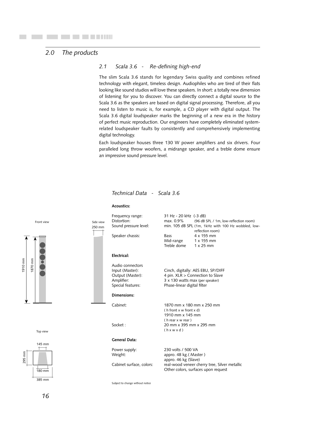 Revox Digital LS manual Products, Scala 3.6 Re-deﬁning high-end, Technical Data Scala 