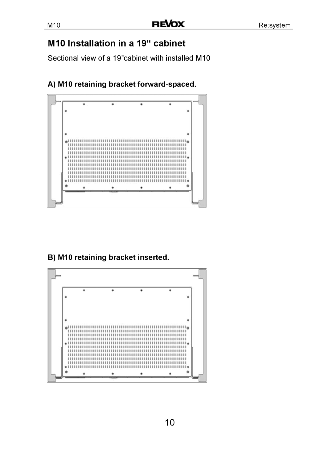 Revox manual M10 Installation in a 19 cabinet 