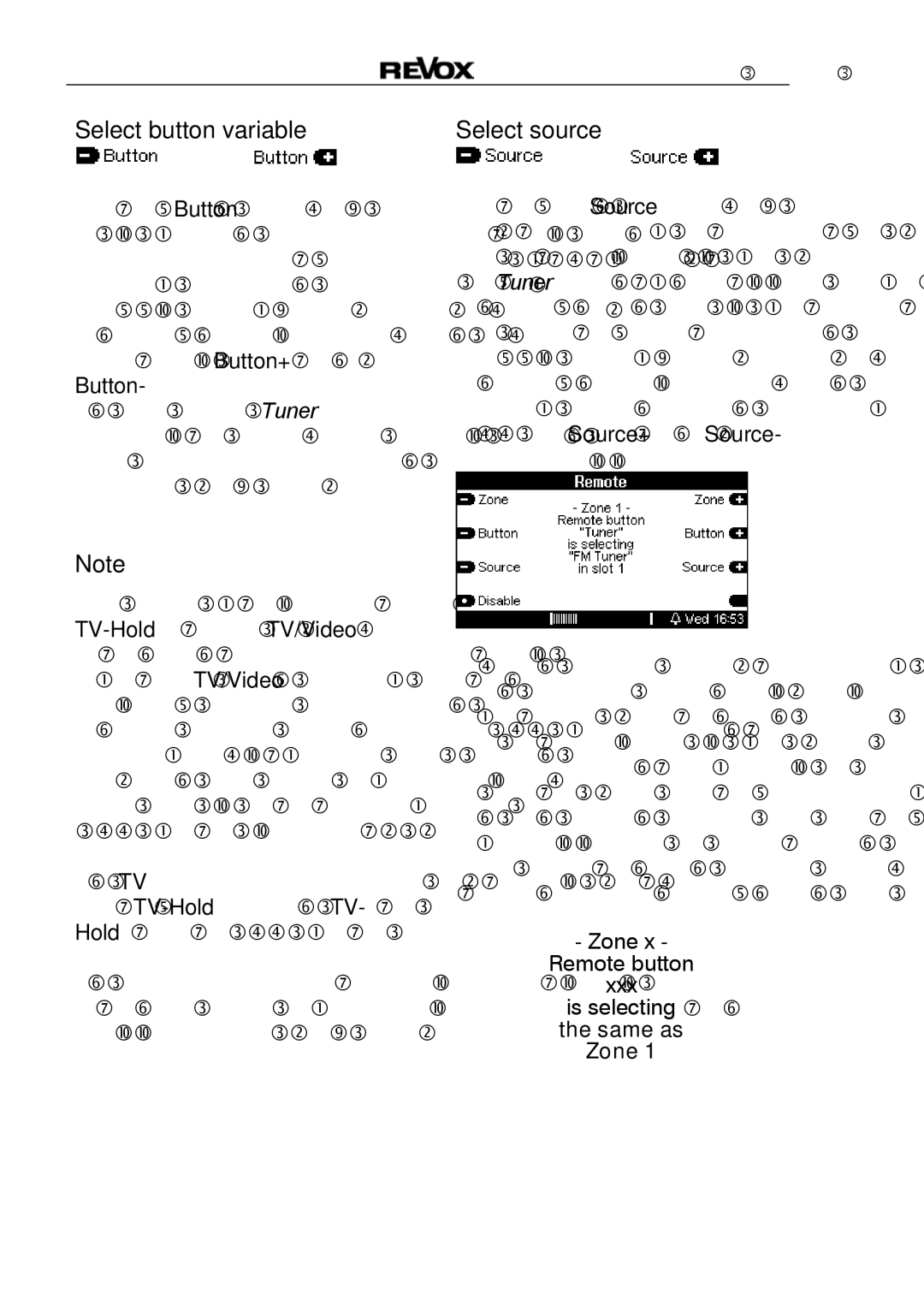 Revox M10 manual Select button variable, Select source, Same as Zone 