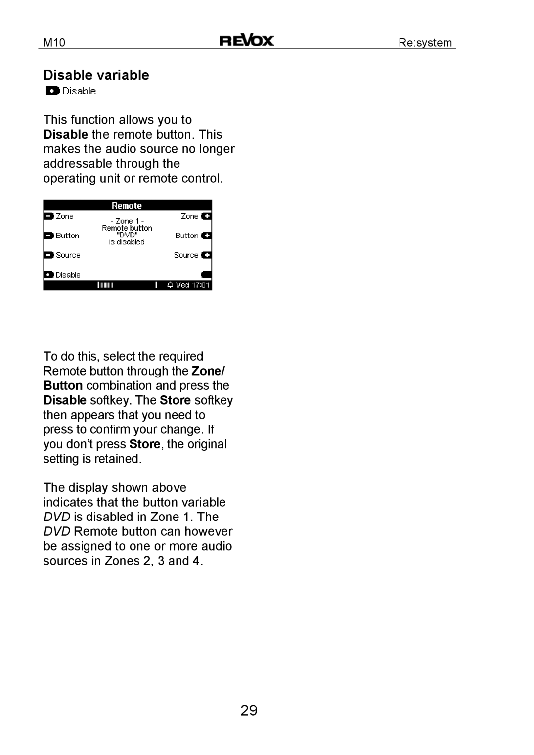 Revox M10 manual Disable variable 