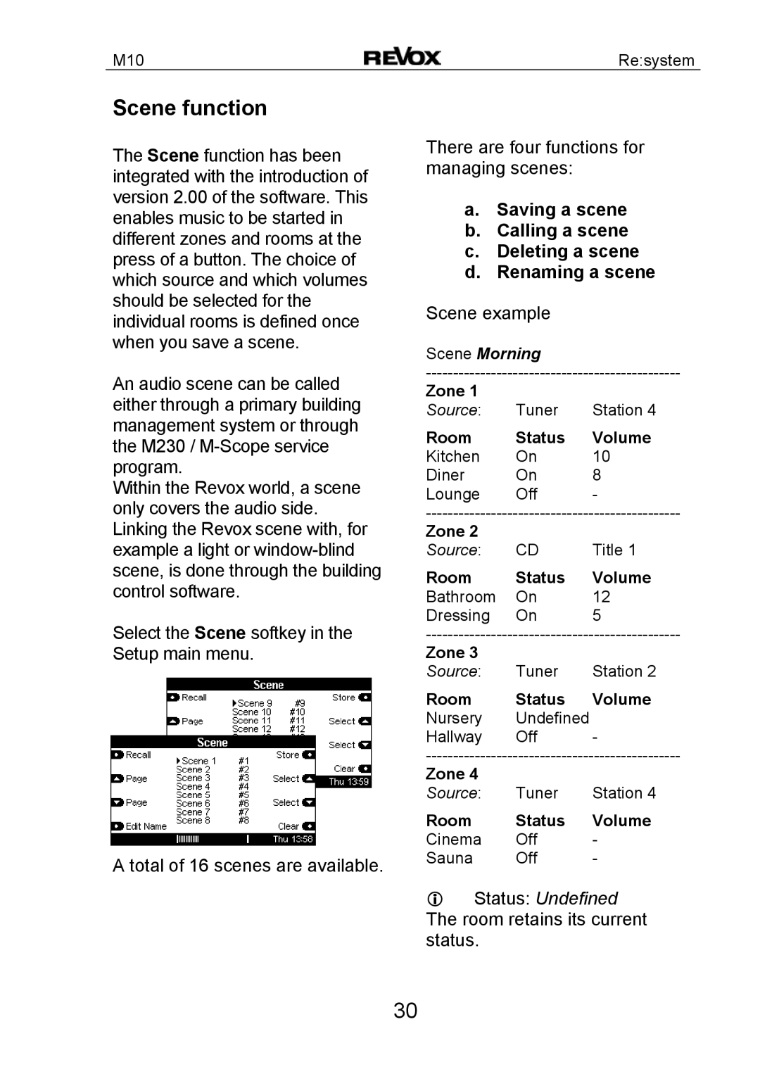 Revox M10 manual Scene function, Scene example 