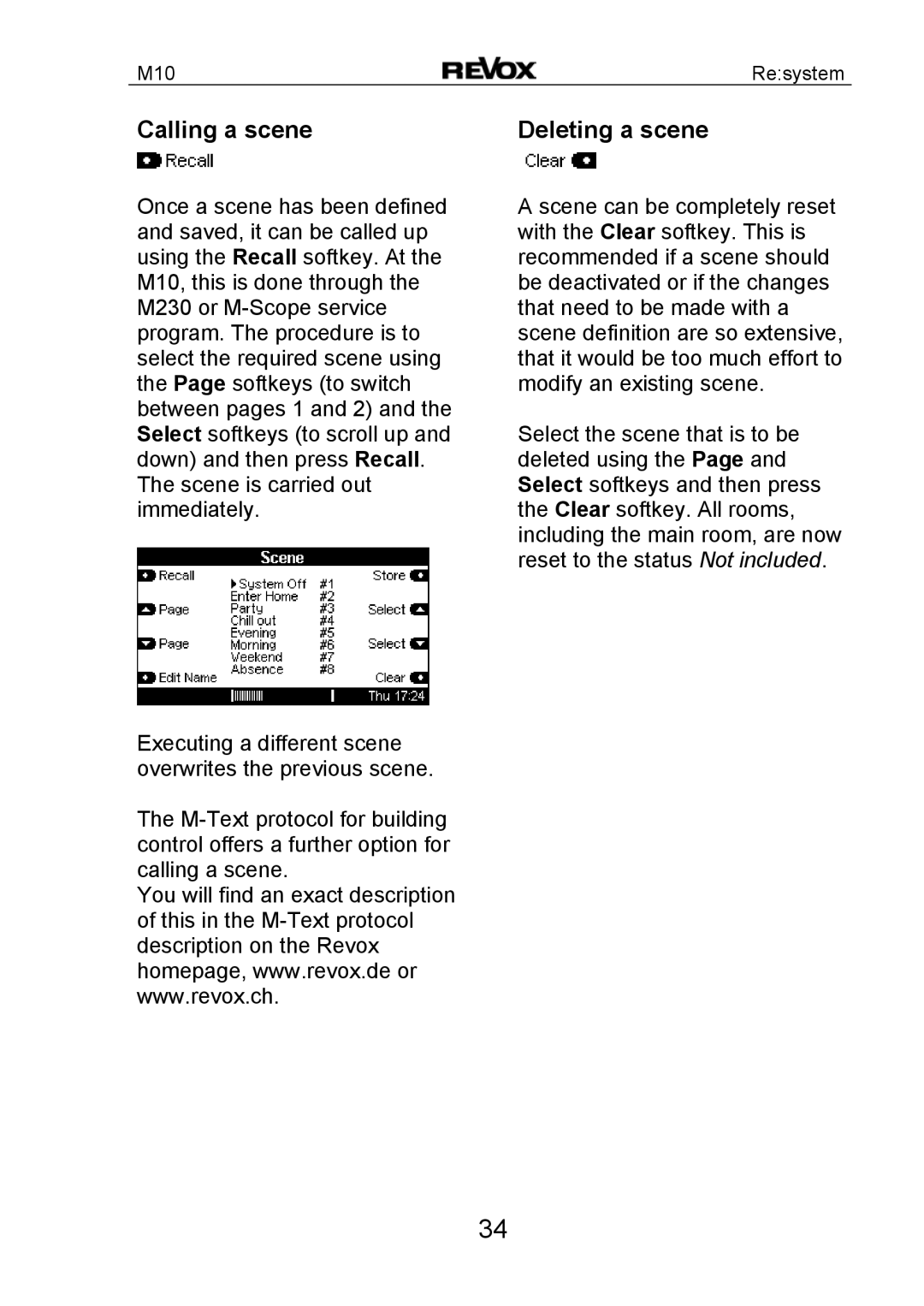 Revox M10 manual Calling a scene Deleting a scene 