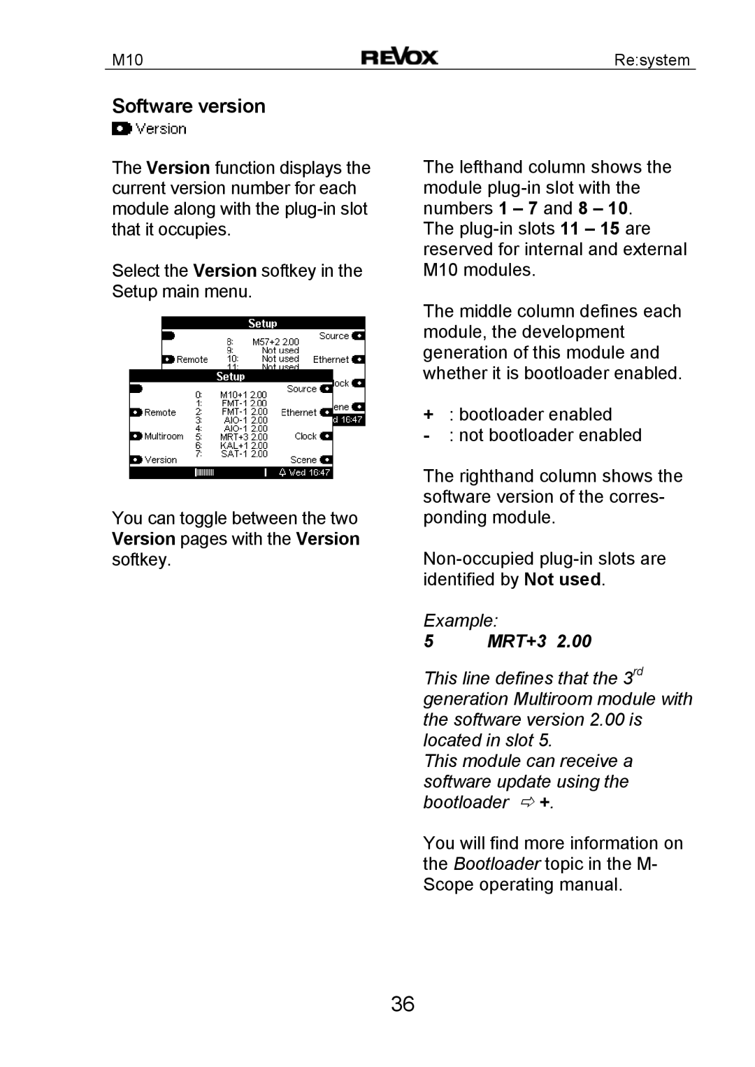 Revox M10 manual Software version, MRT+3 