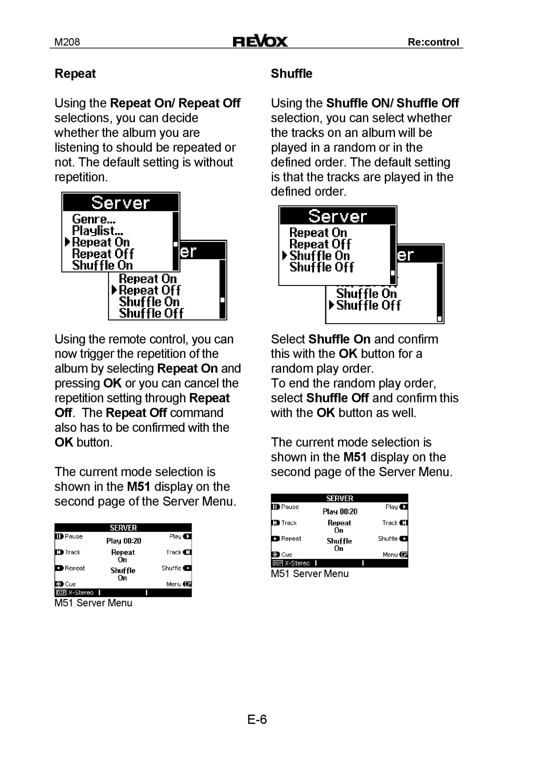 Revox M208 manual M51 Server Menu 