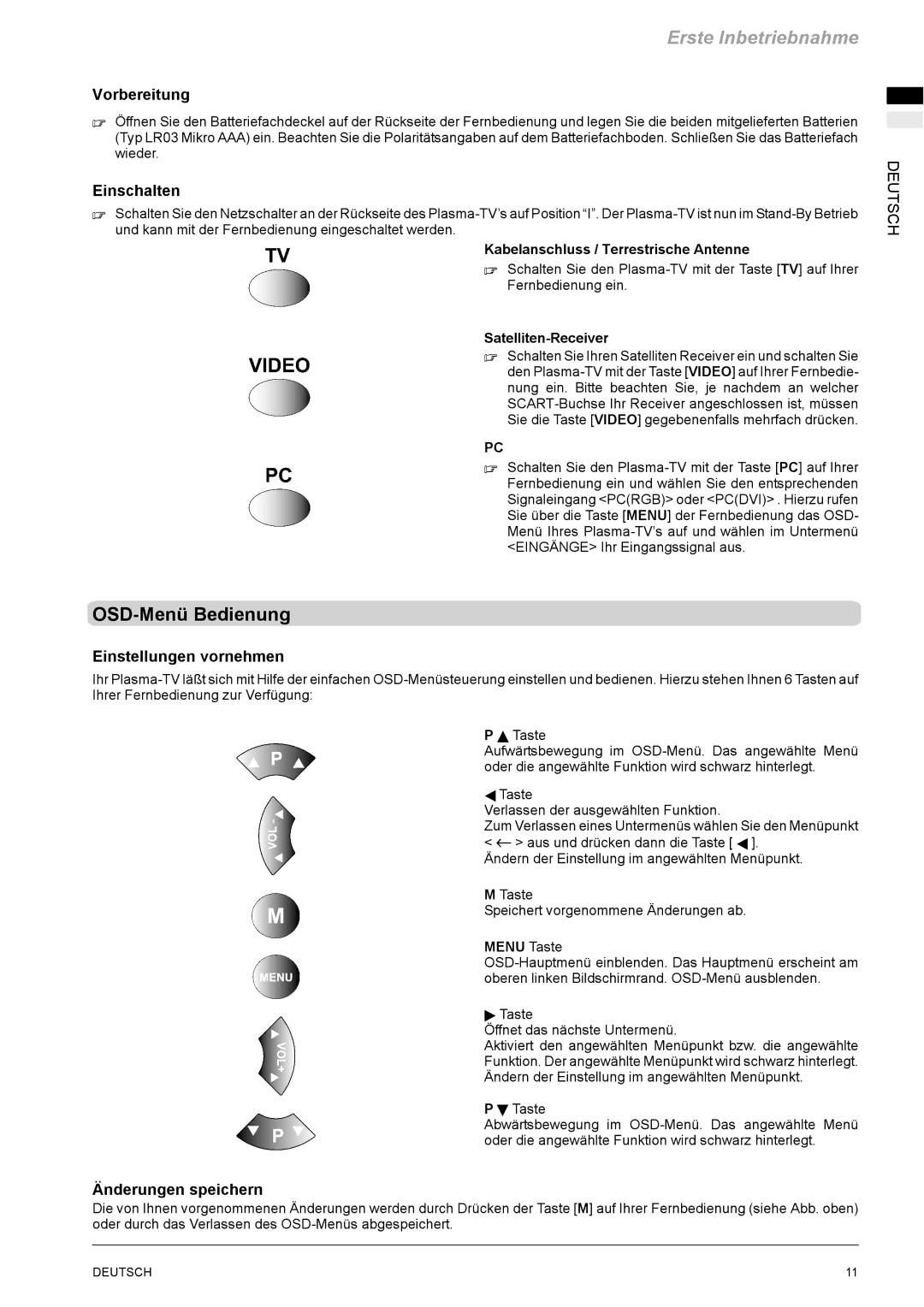 Revox M642 HD manual OSD-Menü Bedienung, Vorbereitung, Einschalten, Einstellungen vornehmen, Änderungen speichern 