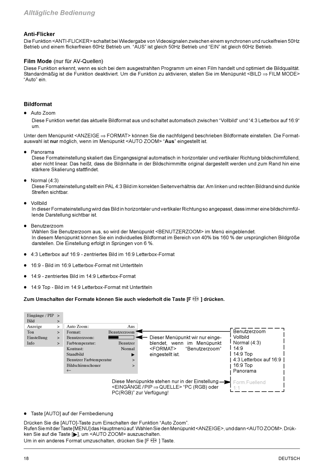 Revox M642 HD manual Anti-Flicker, Bildformat 