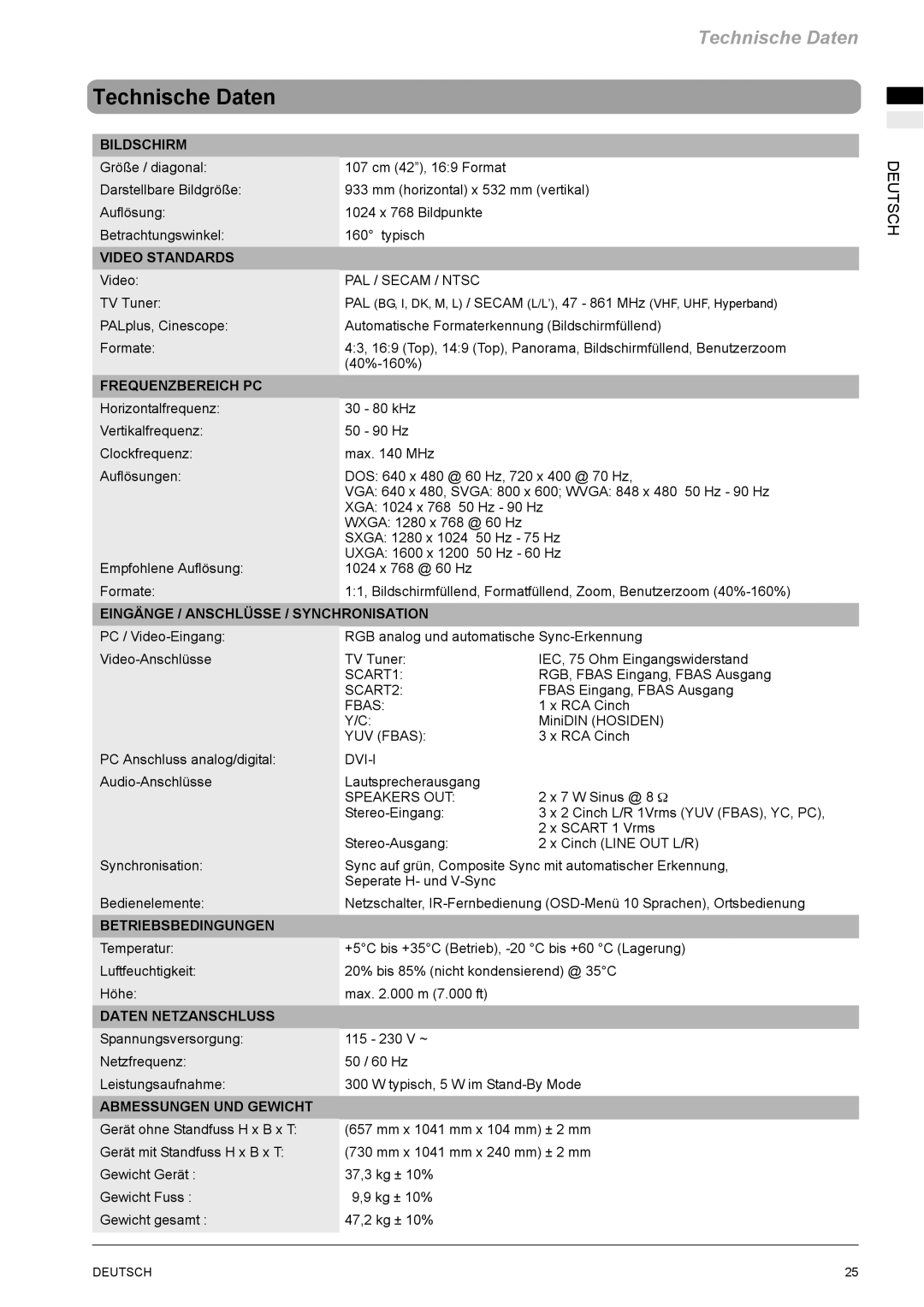 Revox M642 HD manual Technische Daten 