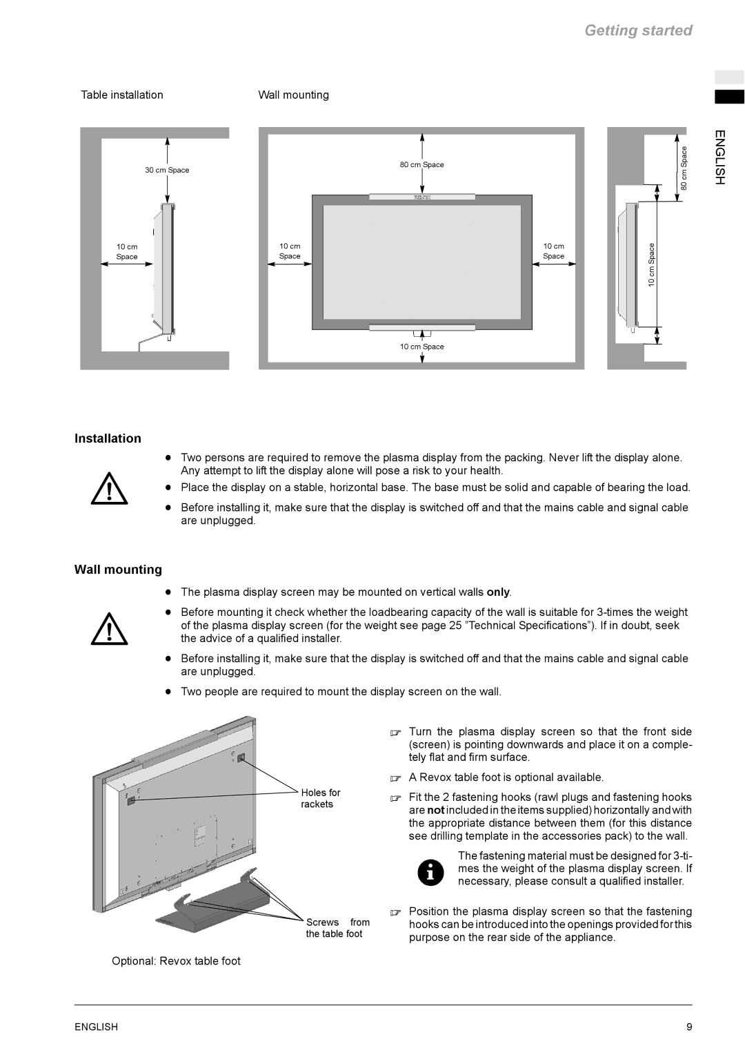 Revox M642 HD manual Installation, Wall mounting 