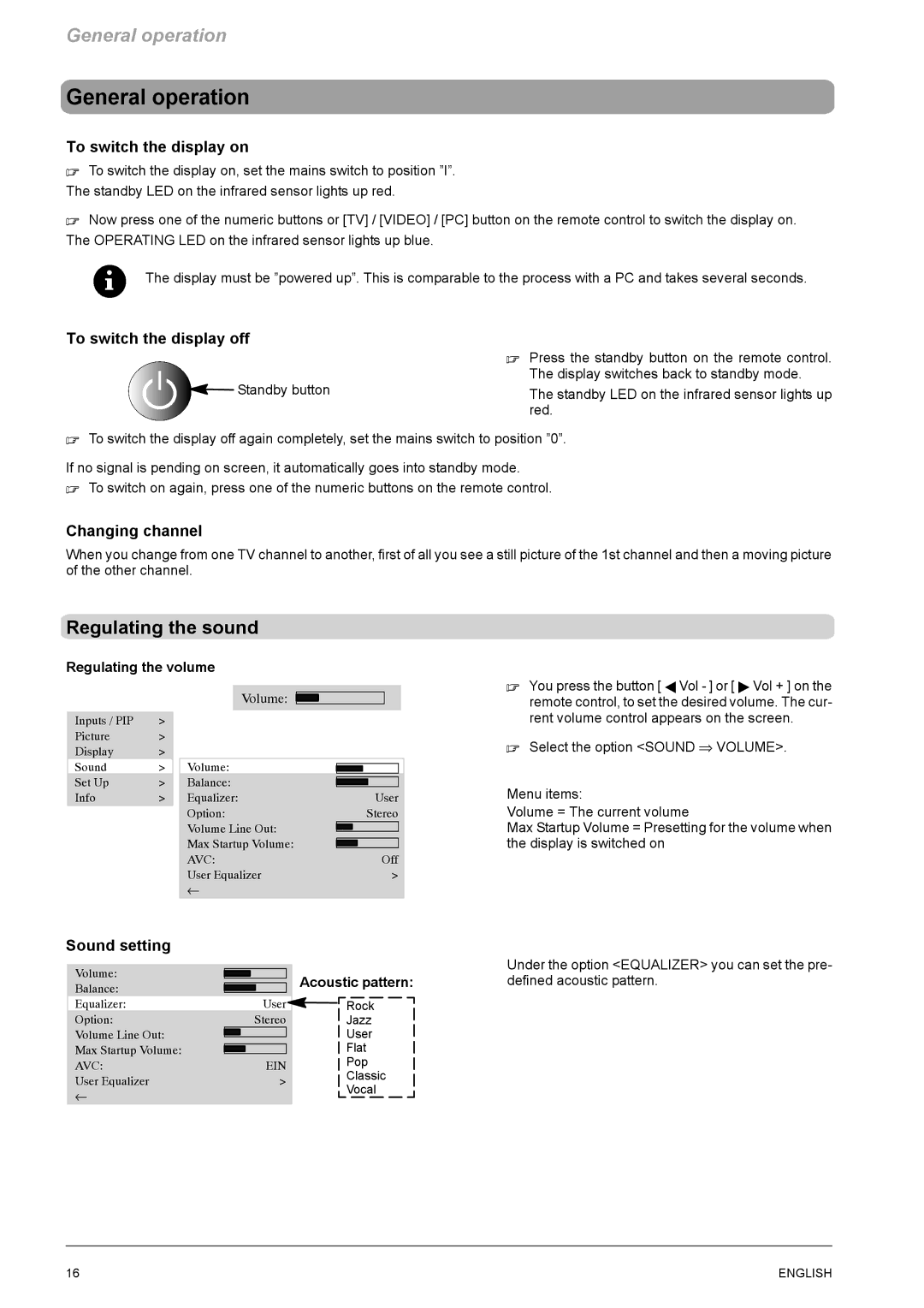 Revox M642 HD manual General operation, Regulating the sound 