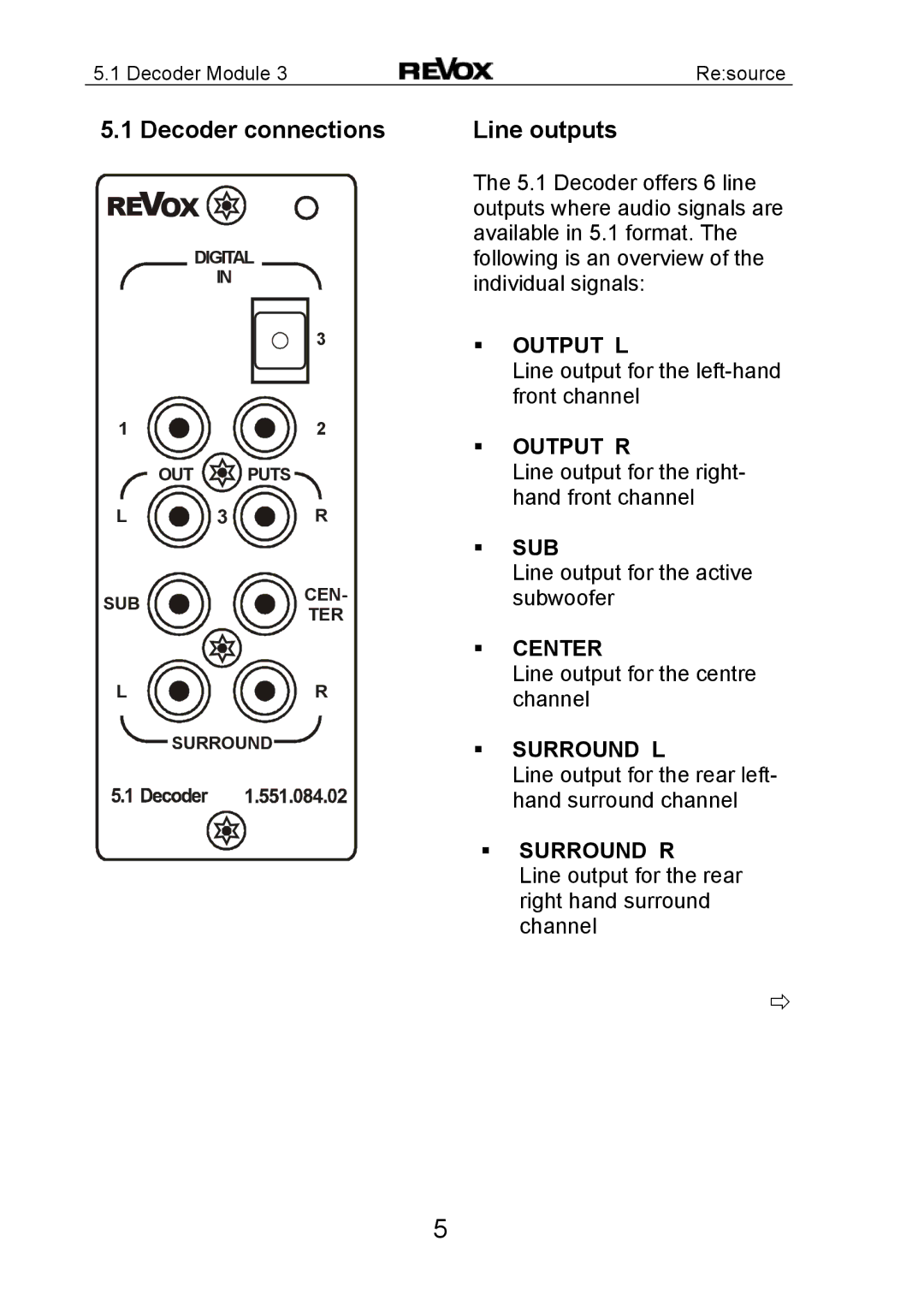 Revox MK3 manual Decoder connections, Line outputs 