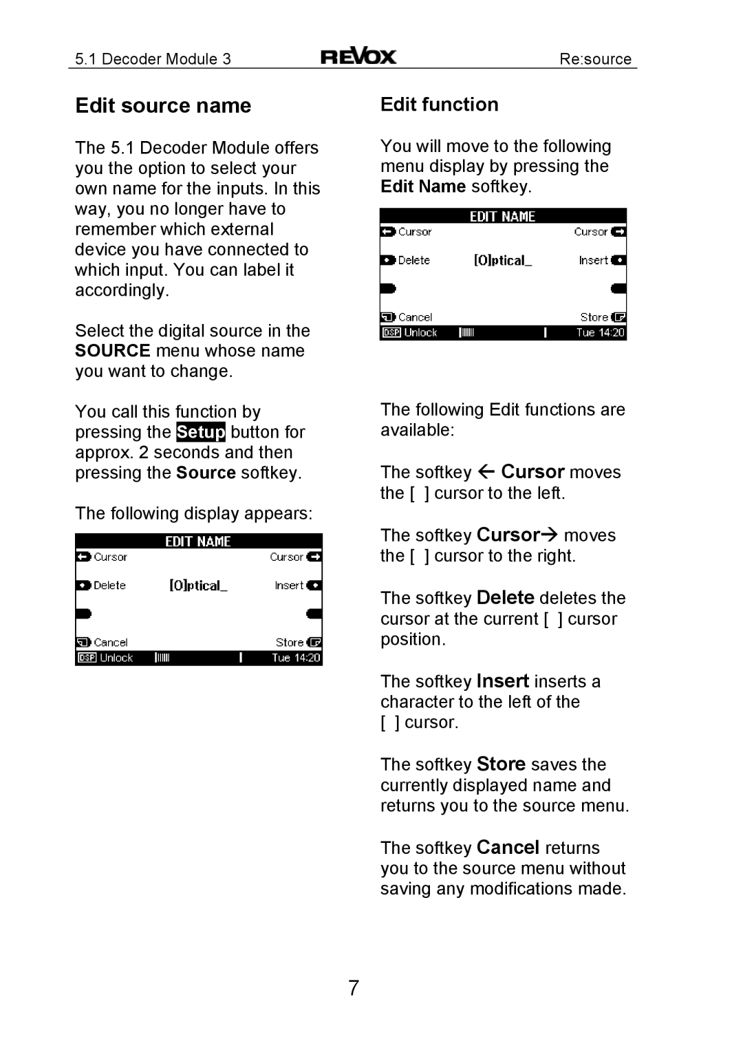 Revox MK3 manual Edit source name, Edit function 