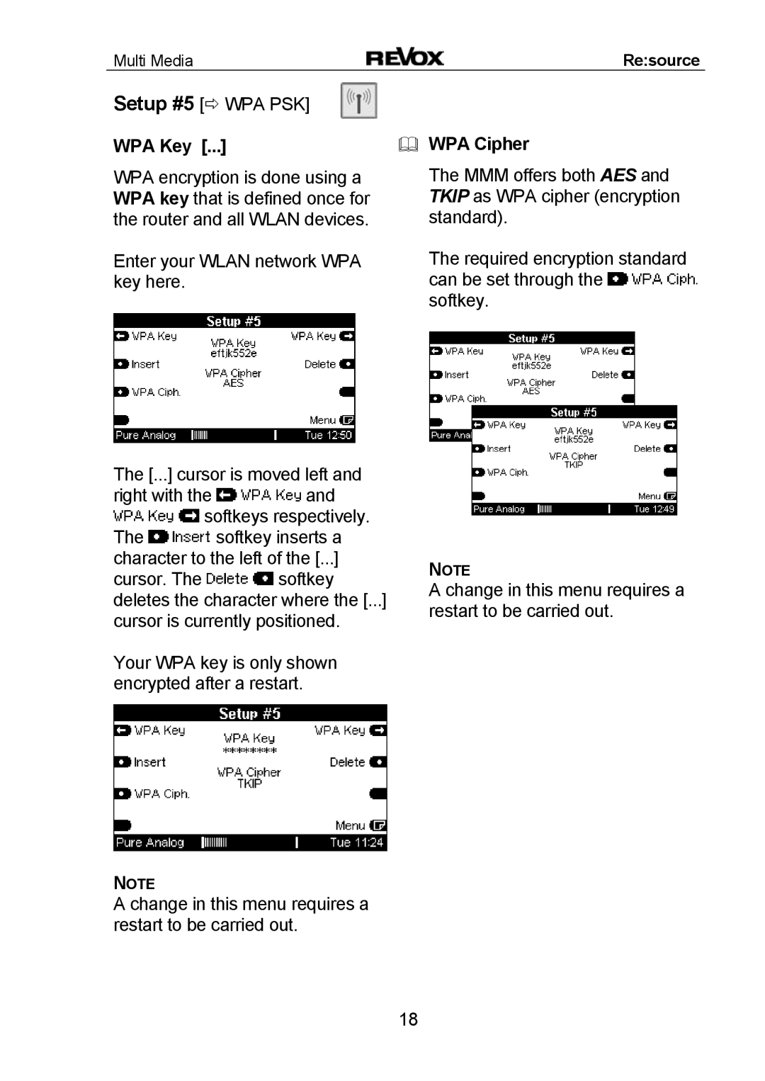 Revox MMM manual WPA Key, WPA Cipher 