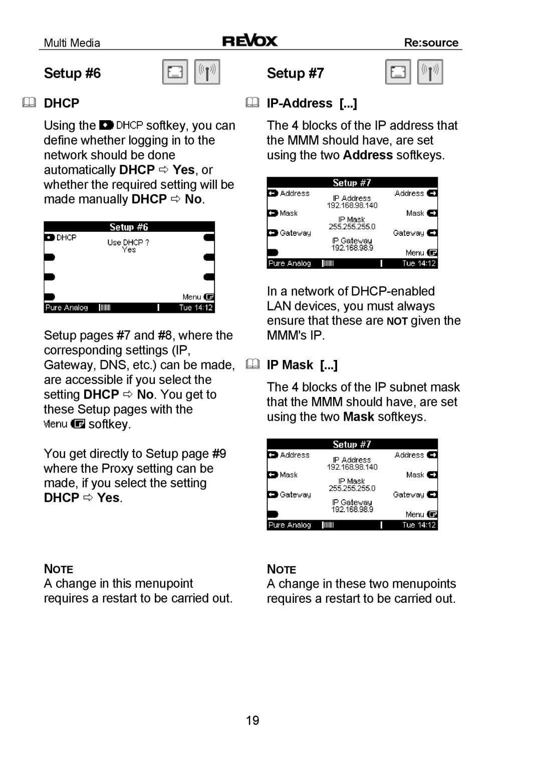 Revox MMM manual Setup #6, Setup #7, IP-Address, IP Mask 