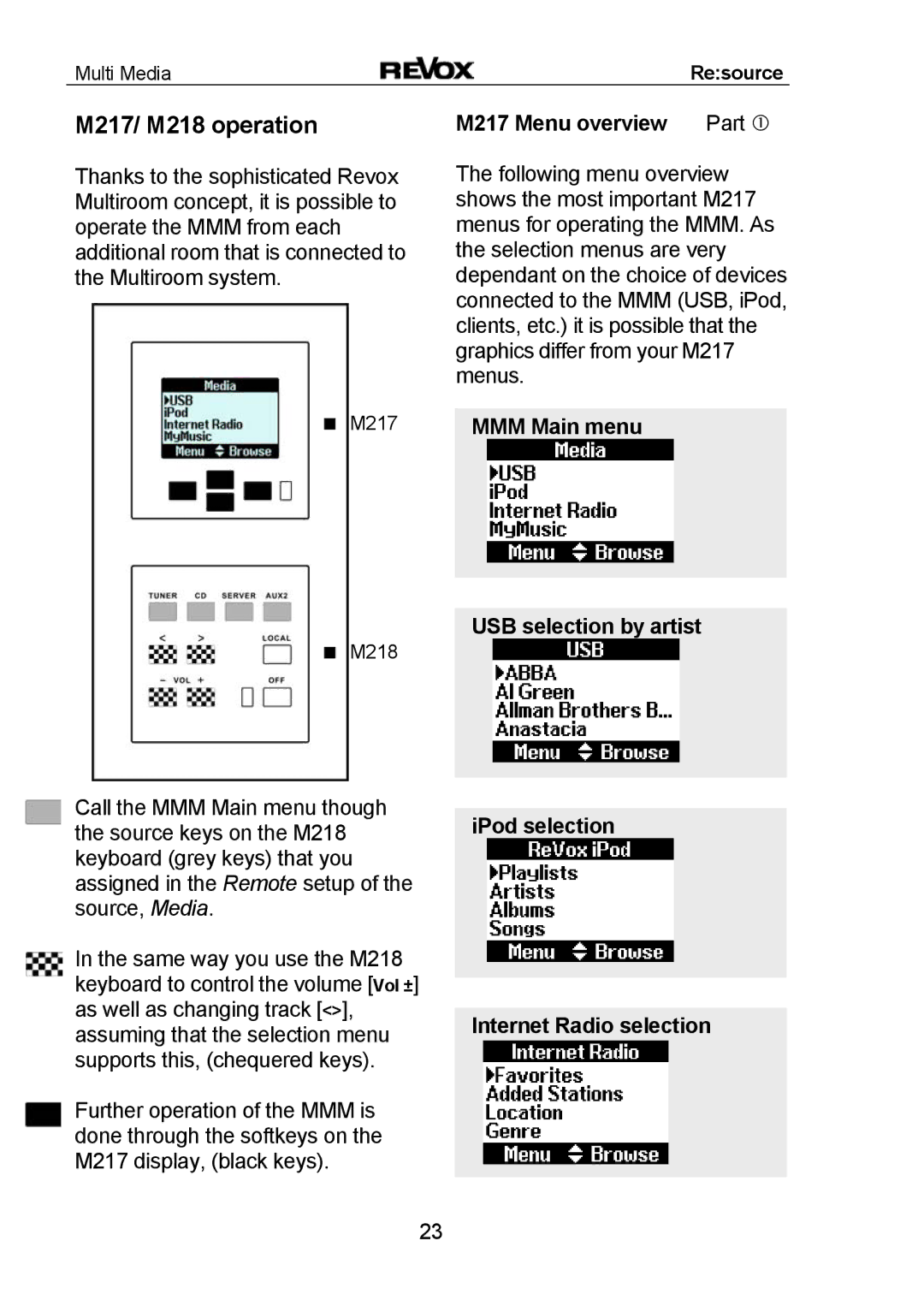 Revox MMM manual M217/ M218 operation, M217 Menu overview Part 