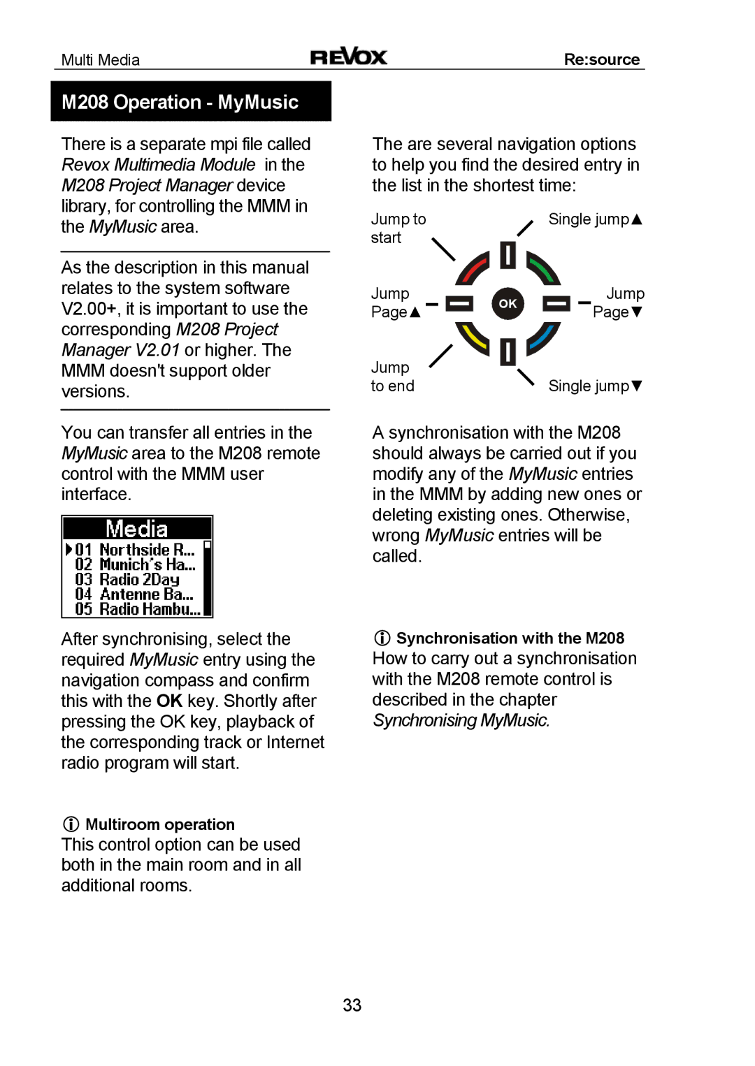 Revox MMM manual M208 Operation MyMusic 
