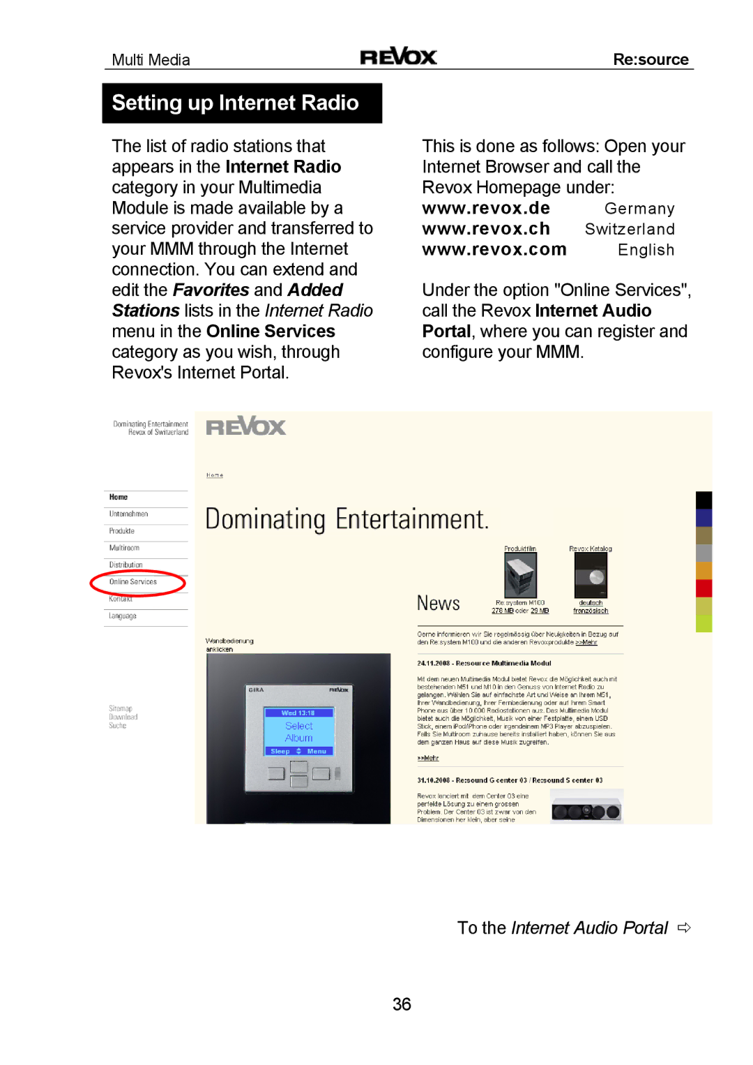 Revox MMM manual Setting up Internet Radio 