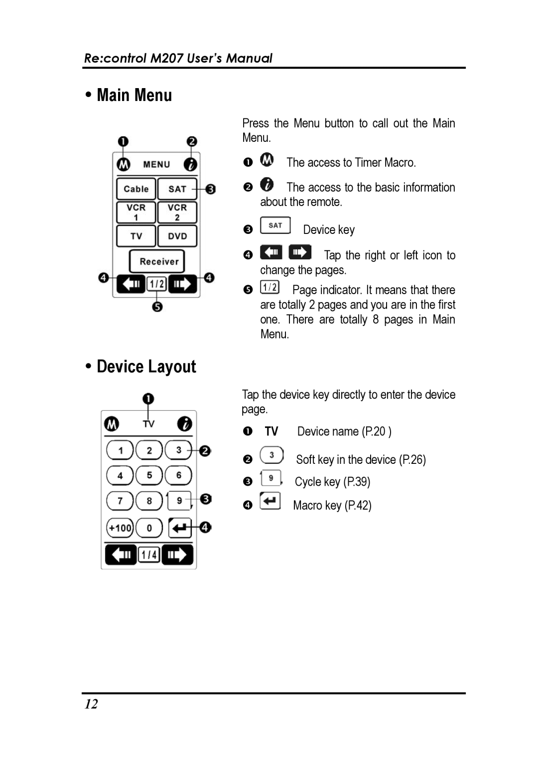 Revox Recontrol M207 user manual Main Menu 