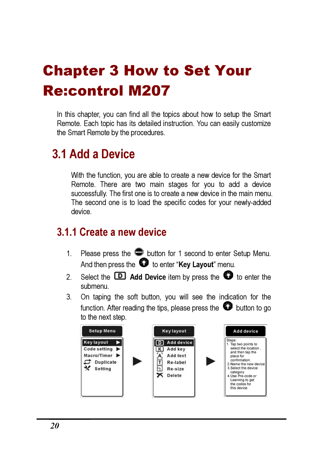 Revox user manual How to Set Your Recontrol M207, Add a Device, Create a new device 