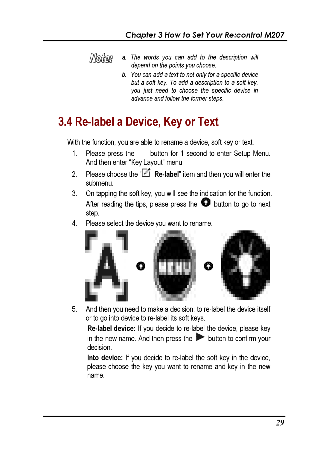 Revox Recontrol M207 user manual Re-label a Device, Key or Text 