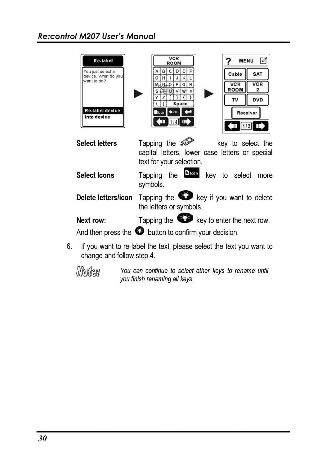 Revox Recontrol M207 user manual Select Icons 