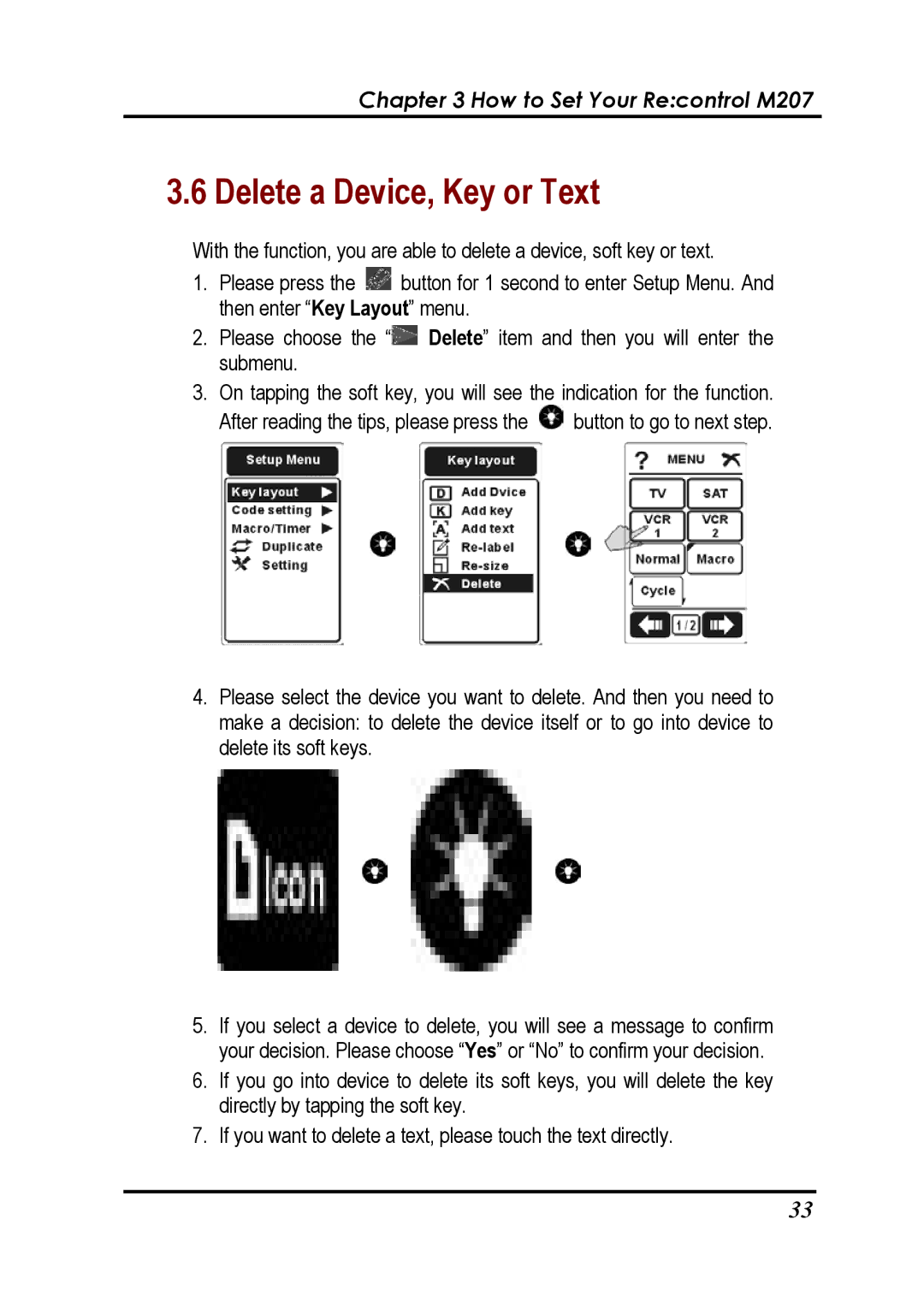 Revox Recontrol M207 user manual Delete a Device, Key or Text 