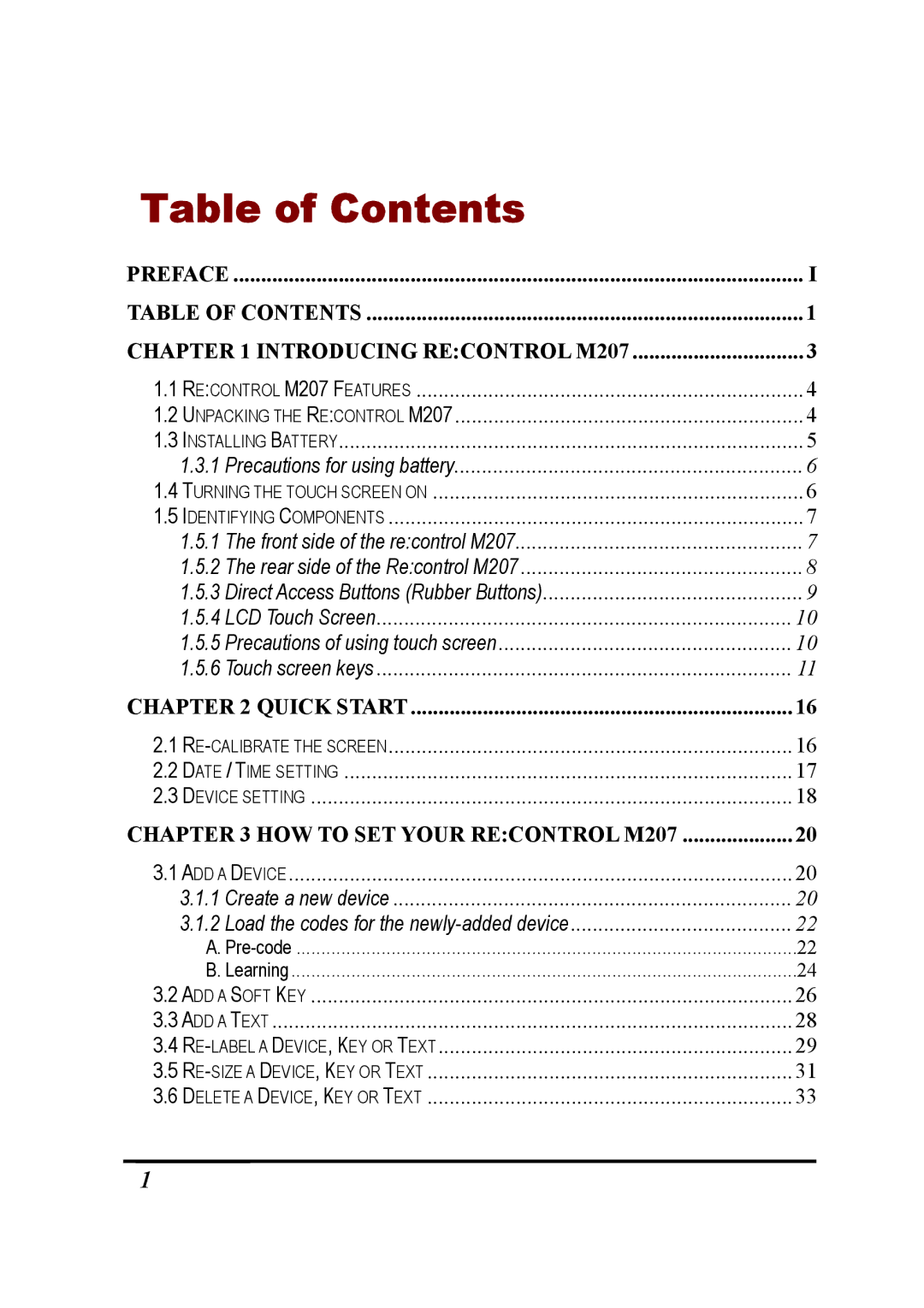 Revox Recontrol M207 user manual Table of Contents 