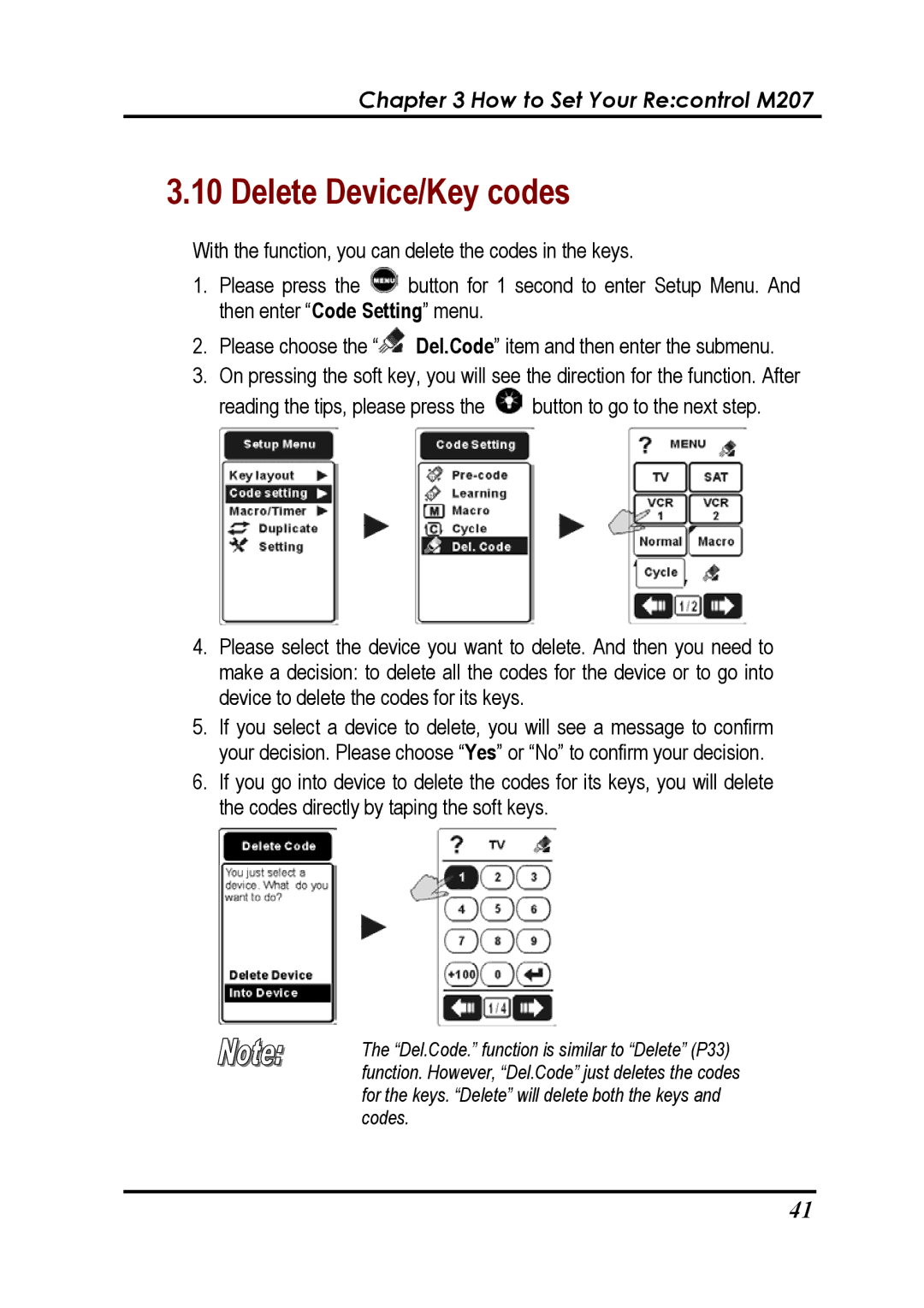 Revox Recontrol M207 user manual Delete Device/Key codes 