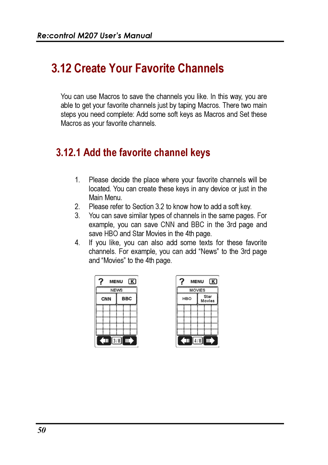 Revox Recontrol M207 user manual Create Your Favorite Channels, Add the favorite channel keys 