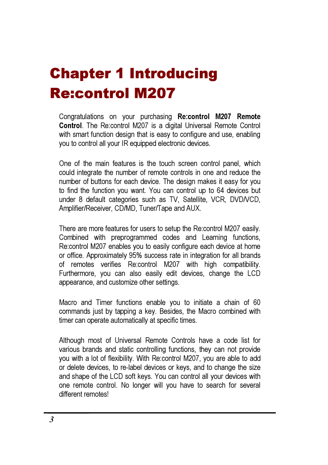 Revox user manual Introducing Recontrol M207 