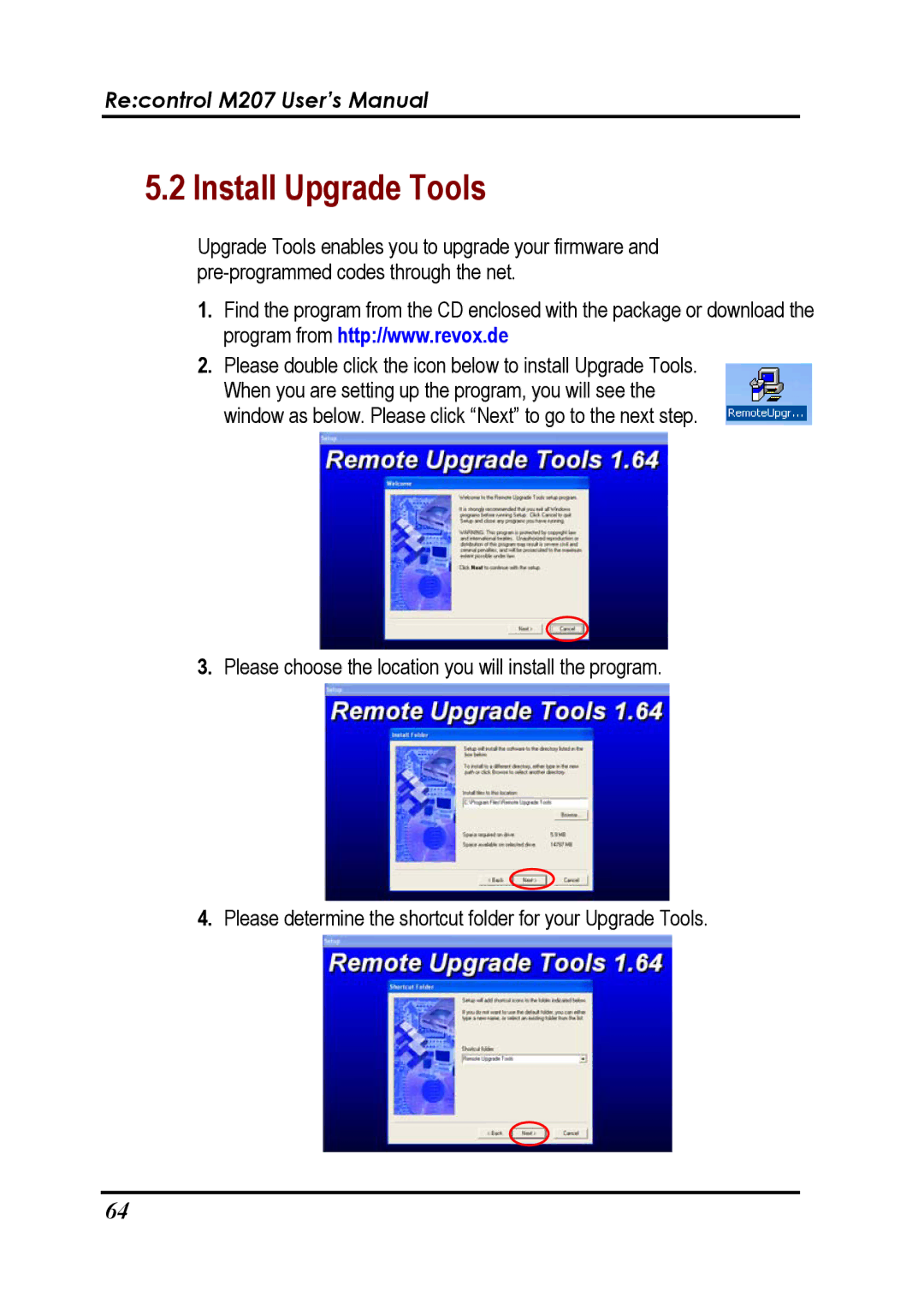 Revox Recontrol M207 user manual Install Upgrade Tools 