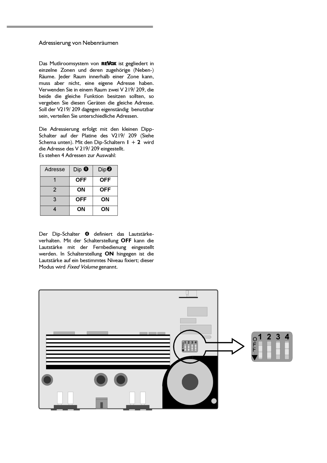 Revox V 219, V 209 manual Adressierung von Nebenräumen 