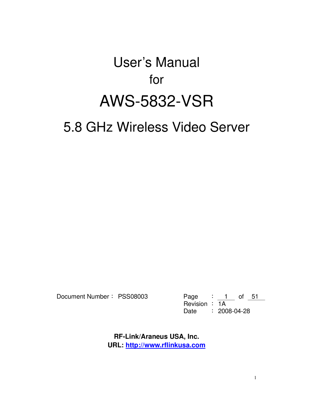 RF-Link Technology AWS-5832-VSR user manual 