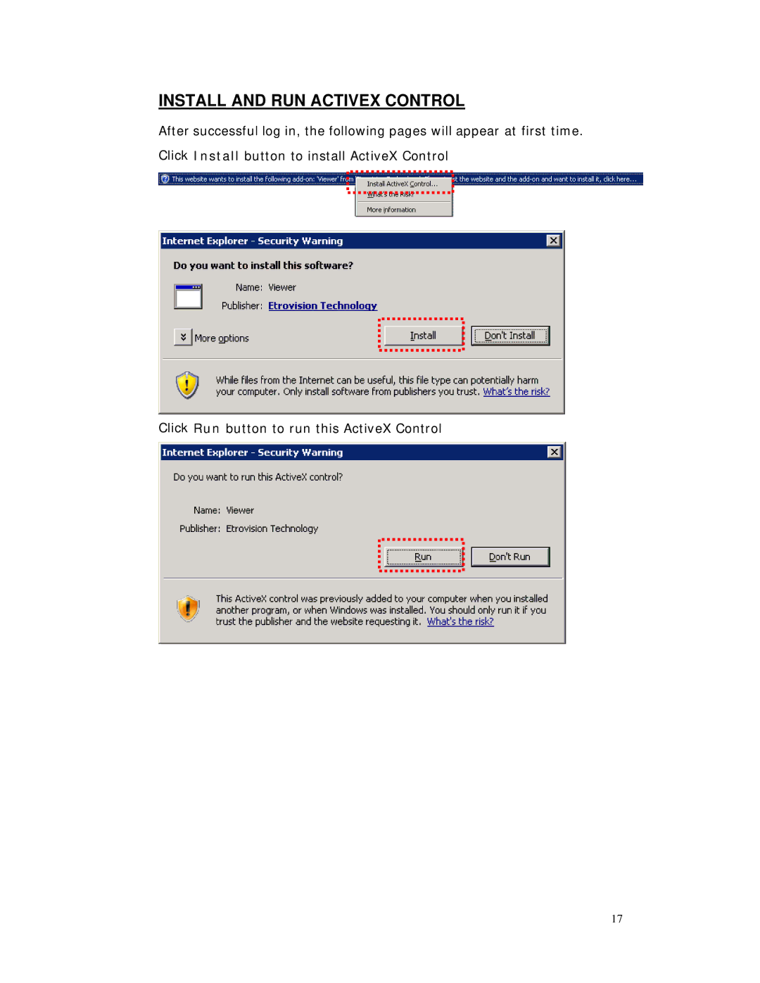 RF-Link Technology AWS-5832-VSR user manual Install and RUN Activex Control 