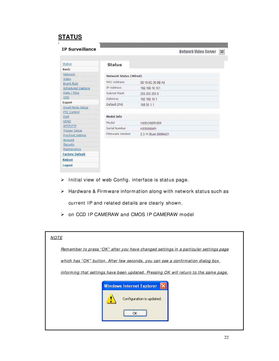 RF-Link Technology AWS-5832-VSR user manual Status 