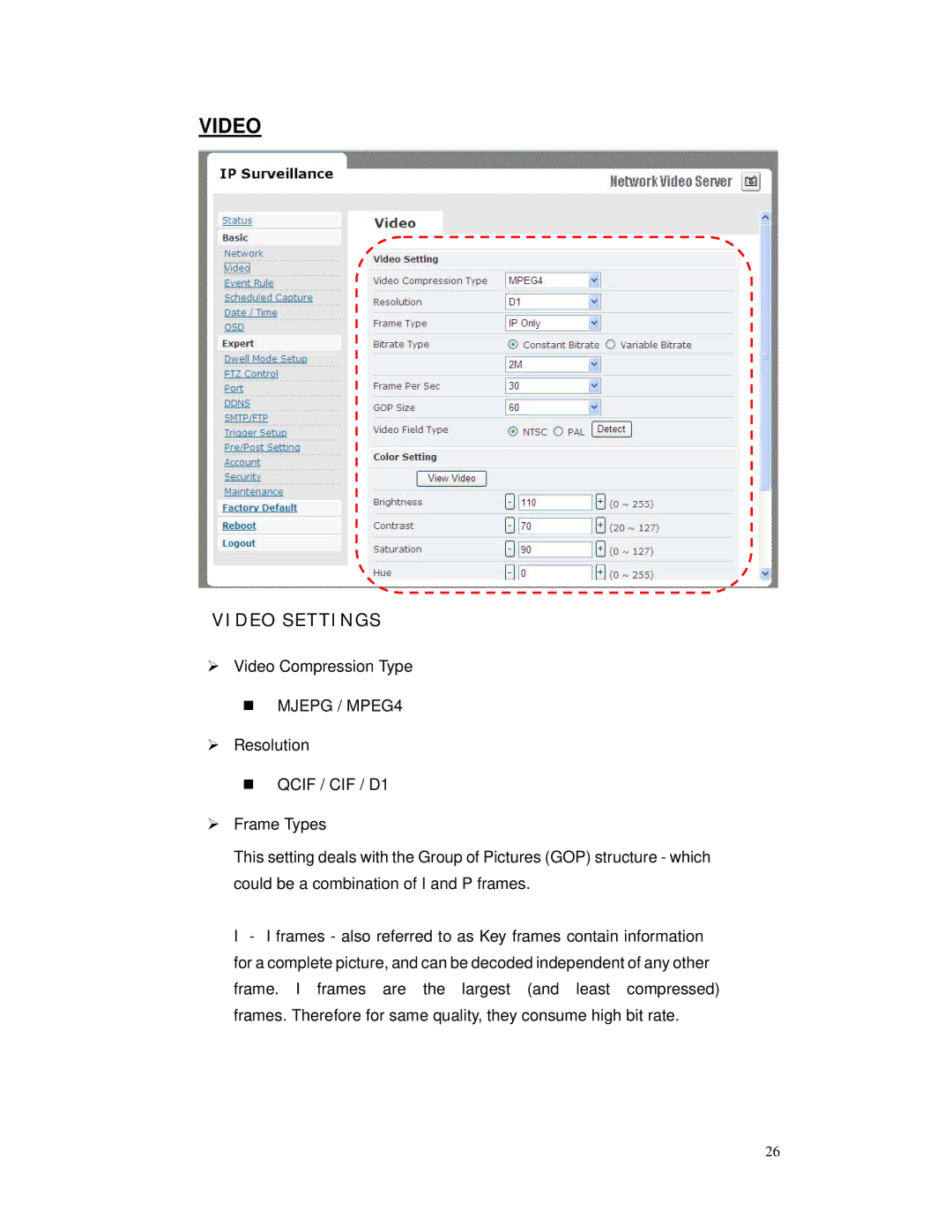 RF-Link Technology AWS-5832-VSR user manual Video Settings 