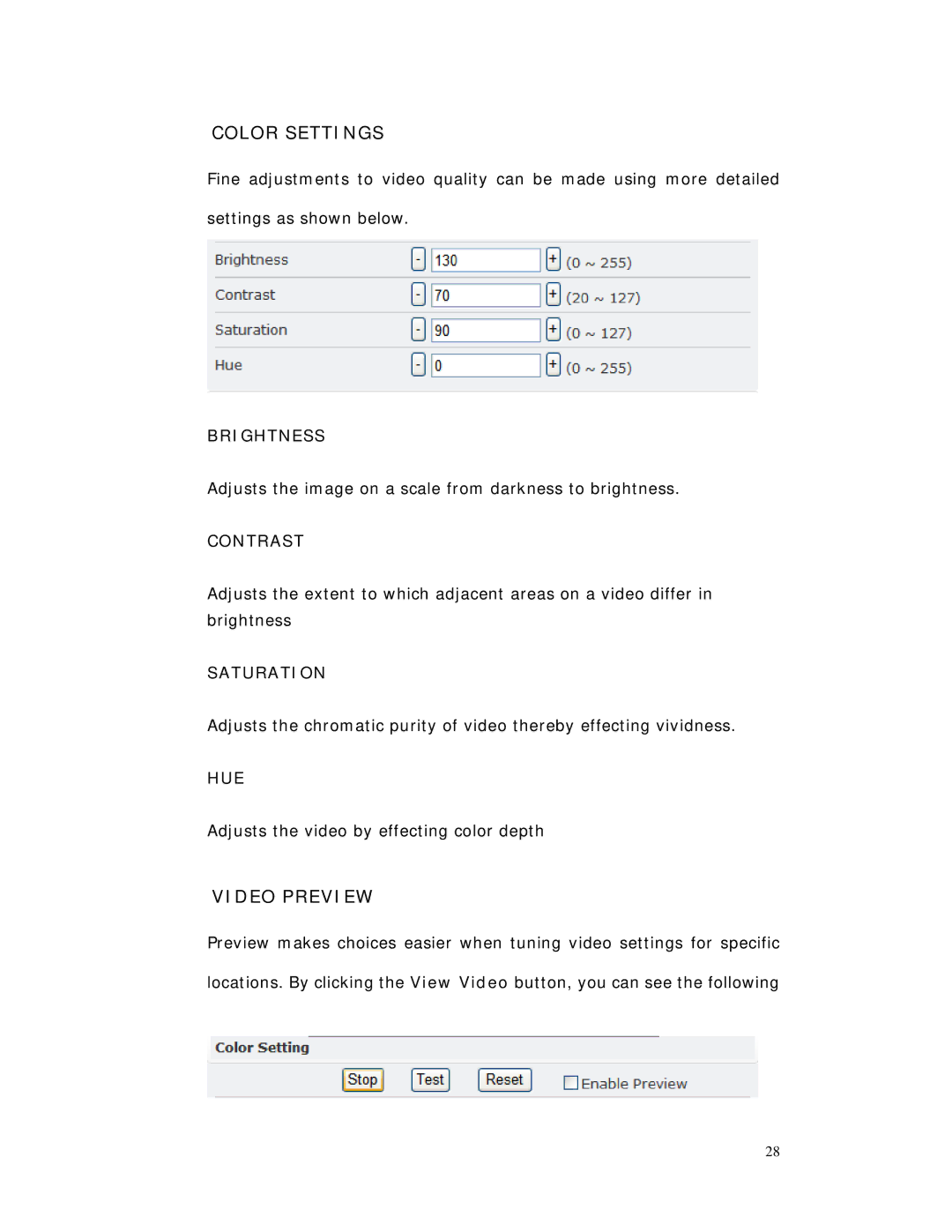 RF-Link Technology AWS-5832-VSR user manual Color Settings, Video Preview 