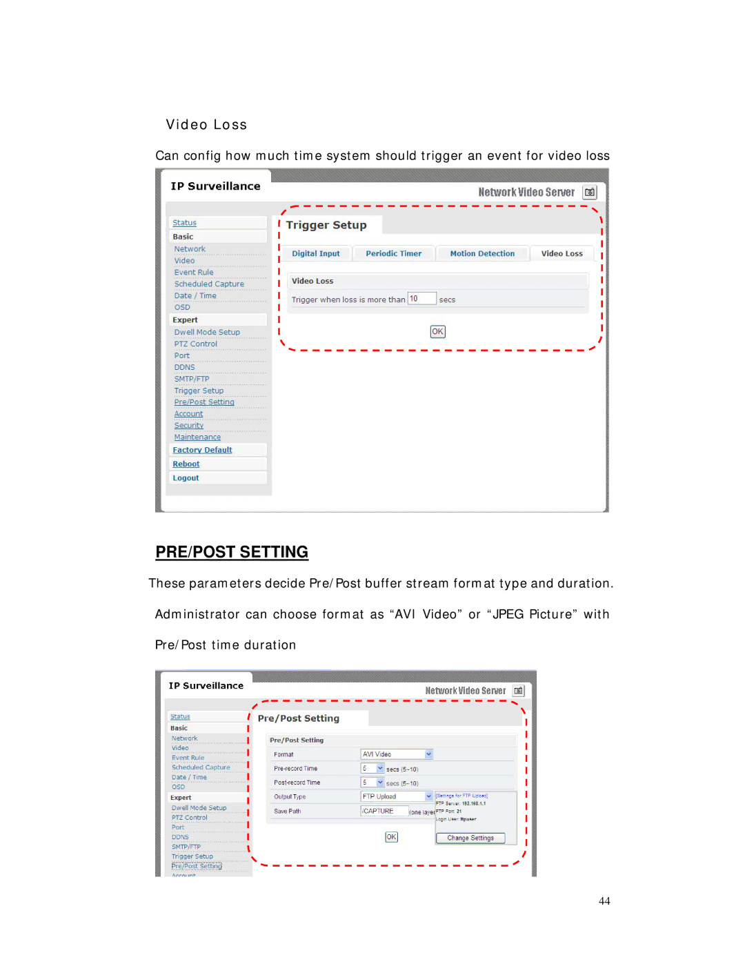 RF-Link Technology AWS-5832-VSR user manual PRE/POST Setting 