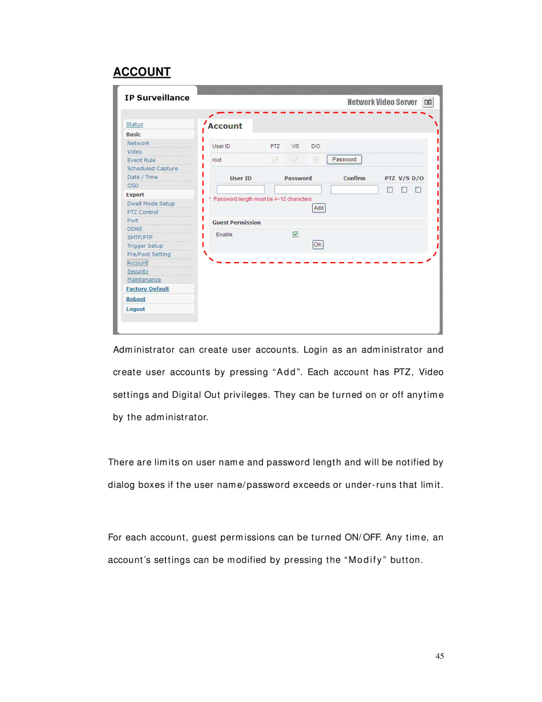 RF-Link Technology AWS-5832-VSR user manual Account 