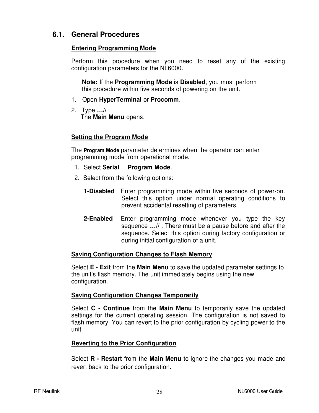 RF-Link Technology NL6000 manual General Procedures 