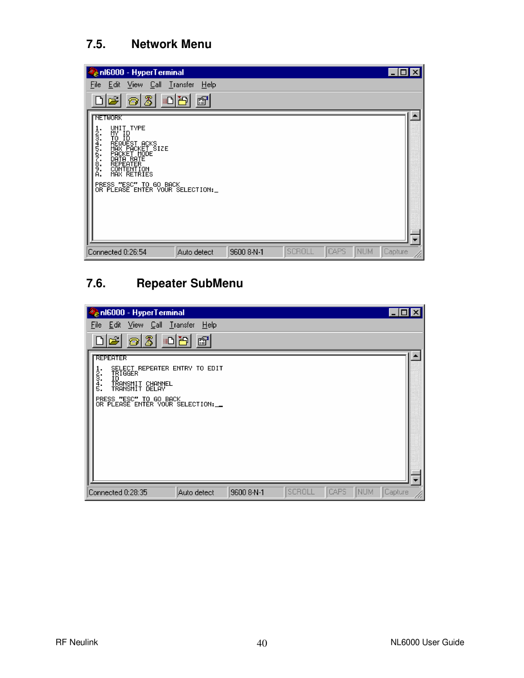 RF-Link Technology NL6000 manual Network Menu Repeater SubMenu 