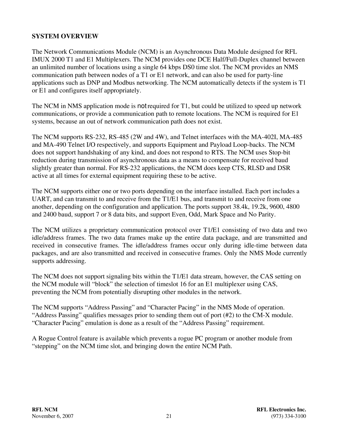 RF-Link Technology Network Communications Module, RFL NCM manual System Overview 