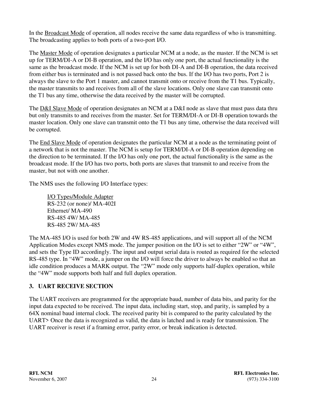 RF-Link Technology RFL NCM, Network Communications Module manual Uart Receive Section 