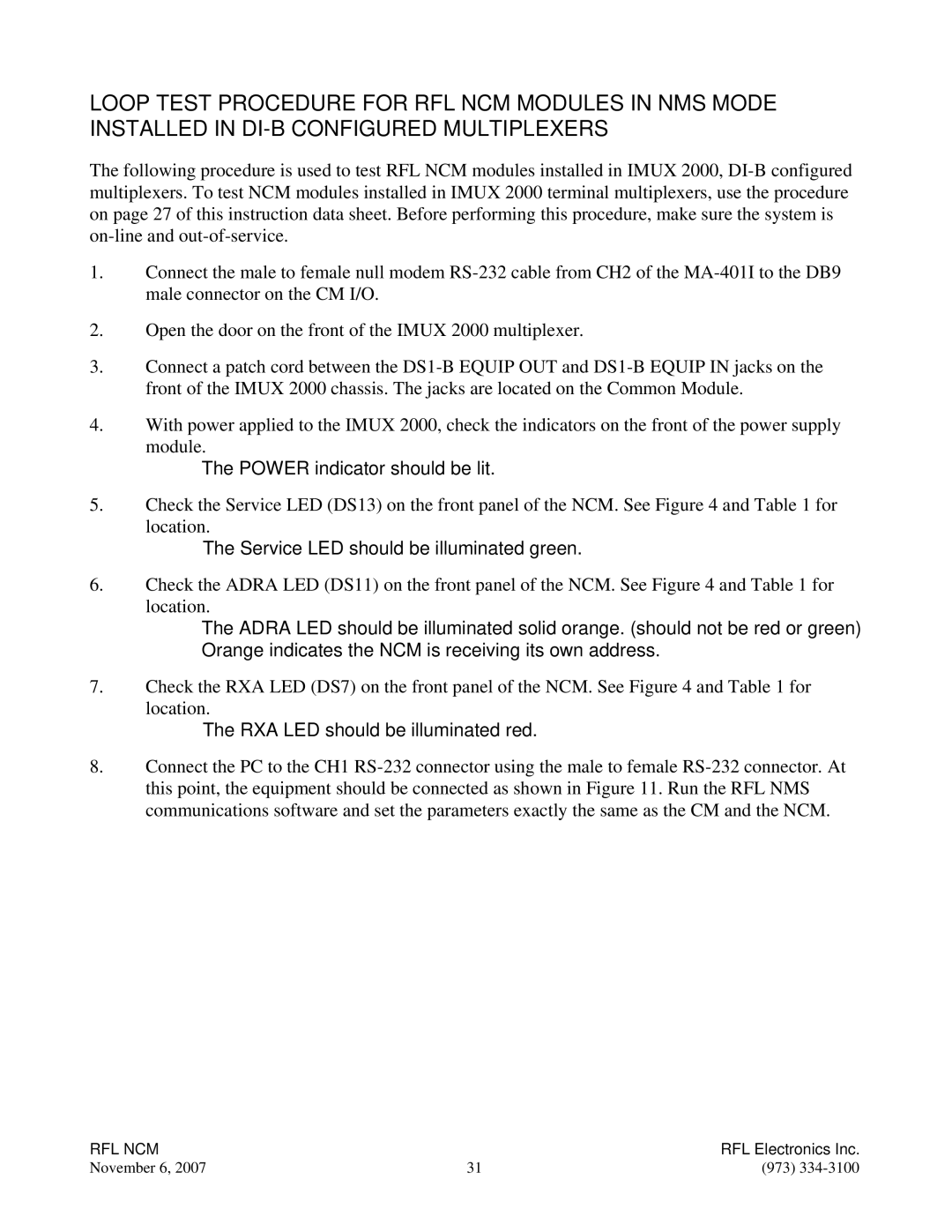 RF-Link Technology Network Communications Module, RFL NCM manual RXA LED should be illuminated red 