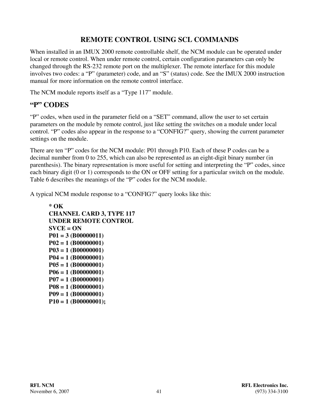 RF-Link Technology Network Communications Module, RFL NCM manual Remote Control Using SCL Commands, Codes 