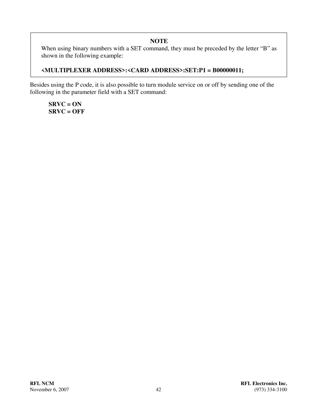 RF-Link Technology RFL NCM manual Multiplexer Addresscard ADDRESSSETP1 = B00000011, Srvc = on Srvc = OFF 