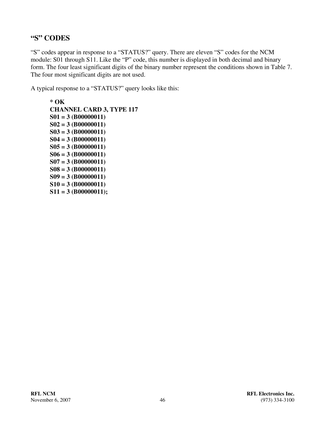 RF-Link Technology RFL NCM, Network Communications Module manual Codes 