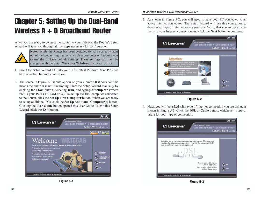 RF-Link Technology WRT55AG manual Setting Up the Dual-Band Wireless a + G Broadband Router 