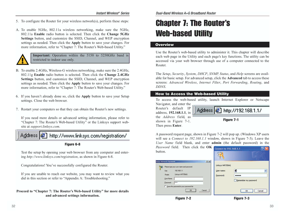 RF-Link Technology WRT55AG manual Router’s Web-based Utility, How to Access the Web-based Utility 